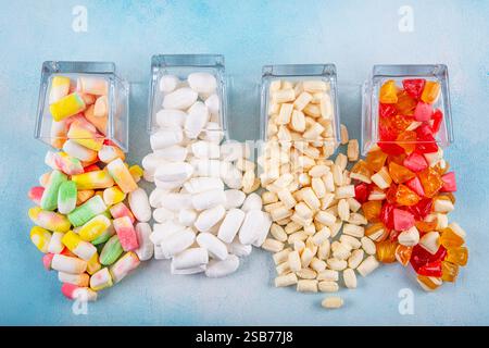 Turkiye Konya Mevlana Confectionery, Traditional Turkish Ramadan dessert candy, colorful hard candy in glass bowl, Mint mint dragee. Candy Assortment. Stock Photo