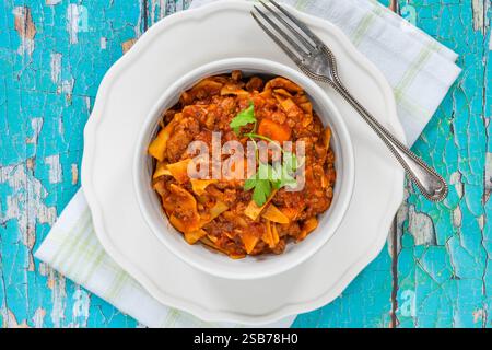Vegetarian lasagne soup with meatless quorn mince Stock Photo