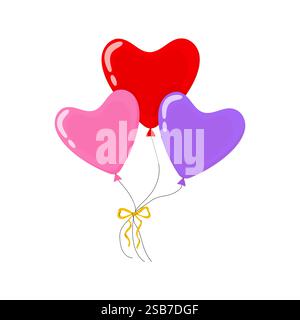 Colorful heart-shaped balloons in three vibrant hues floating together Stock Vector