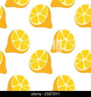 Repetitive pattern of yellow lemons on a white background showcasing a fresh and vibrant design Stock Vector