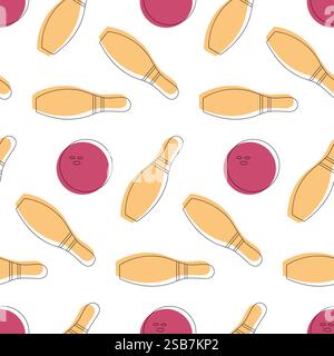 Bowling game flat icon,eps10 seamless pattern background Stock Vector