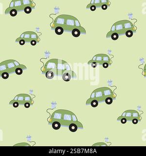 Electric cars pattern design in a playful style for fabric or wallpaper Stock Vector