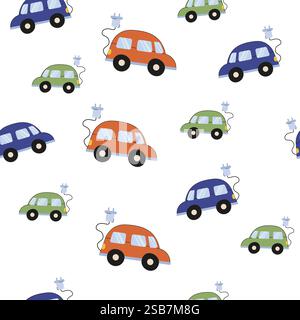 Colorful electric cars design on a white background for creative projects and crafts Stock Vector