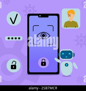 Facial Recognition Unlock on Smartphone Stock Vector