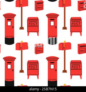 Colorful pattern featuring various postal boxes and mailboxes on a white background Stock Vector