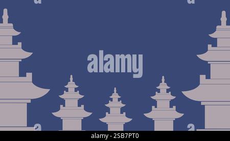 Korean Pagoda Silhouettes Against Blue Sky Stock Vector