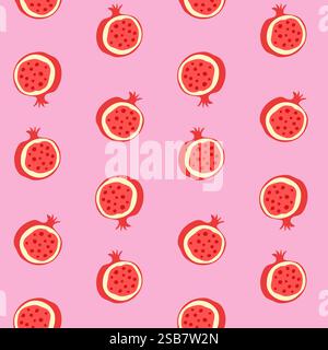 Colorful pomegranate pattern on a pink background for design and decoration purposes Stock Vector