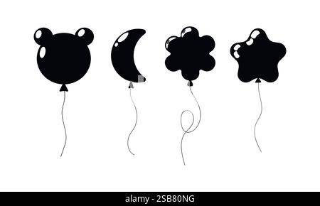 Unique black balloons shaped like animals and objects for a festive celebration Stock Vector