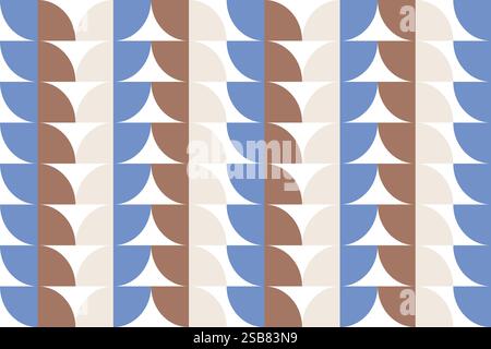 Creative geometric pattern featuring blue, brown, and white colors in a repetitive design Stock Vector