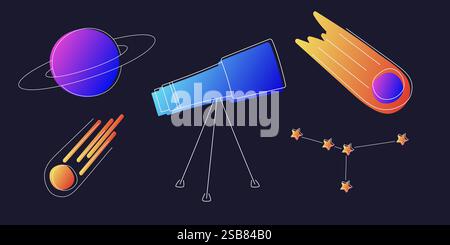 Diverse Group of Space Objects Stock Vector