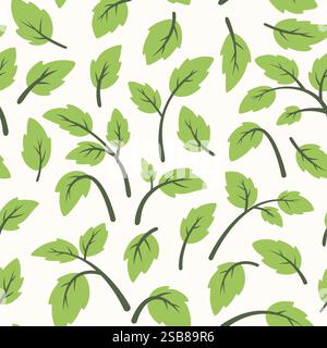 Seamless Leaf Pattern, Green Leaves, Botanical Background. Nature, Leafy Design, Herbal Illustration. Plant Foliage, Floral Wallpaper, Greenery Art Stock Vector