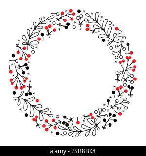 Decorative floral wreath design featuring red and black elements for seasonal celebrations Stock Vector