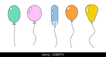 Colorful balloons in various shapes and sizes displayed in a playful arrangement for celebration Stock Vector