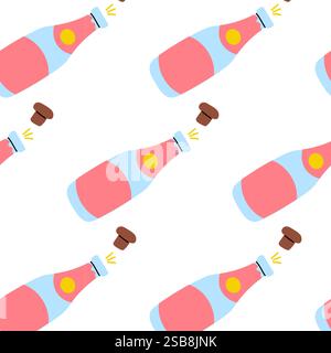 Colorful pattern of soda bottles and caps on a white background in a modern design Stock Vector