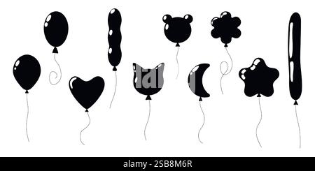 Unique black balloons shaped like animals and objects for creative designs Stock Vector