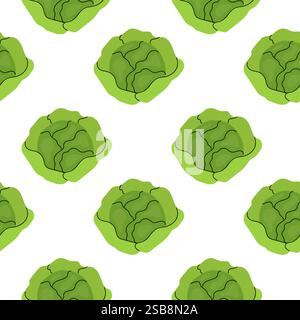 Vibrant green cabbage pattern on a crisp white background showcasing fresh vegetables Stock Vector