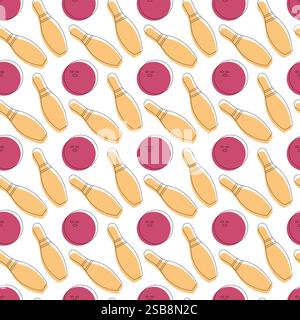 Seamless background with skittles and bowling balls on a blue background Stock Vector