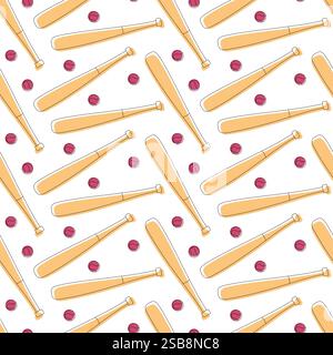 baseball Seamless pattern vector softball baseball bat scarf isolated tile background wallpaper isolated white Stock Vector