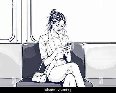 Woman Sitting in Subway Using Smartphone Stock Photo