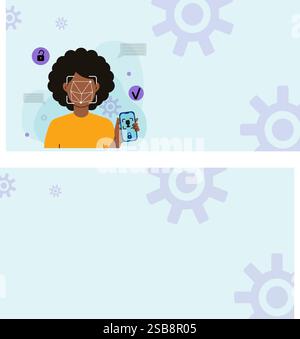 Woman Using Facial Recognition on Smartphone Stock Vector
