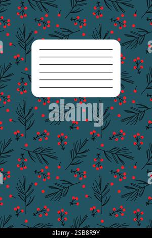 Beautiful floral patterned notebook cover with contrasting colors and simple design elements Stock Vector