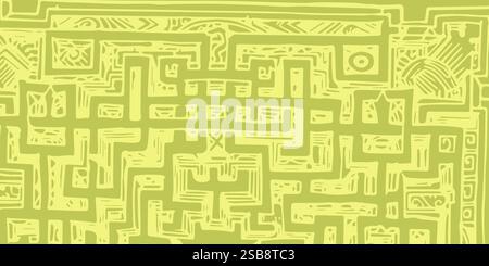 dark pattern with shortened gold maze inserts Stock Vector
