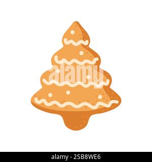 Gingery tree-shaped cookie decorated with icing, perfect for holiday celebrations and baking fun Stock Vector