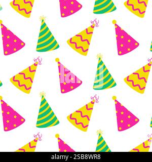 Colorful party hats arranged in a fun pattern on a white background for celebration themes Stock Vector