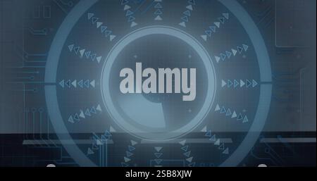 Rotating circular interface with arrows and symbols, futuristic technology image Stock Photo