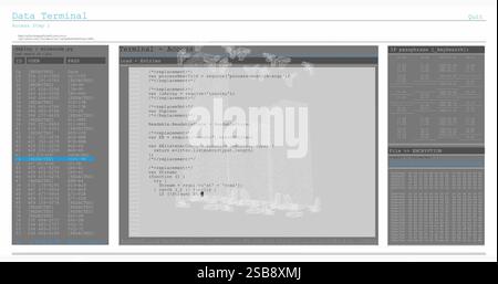 Code entries and data terminal access image over technical interface Stock Photo