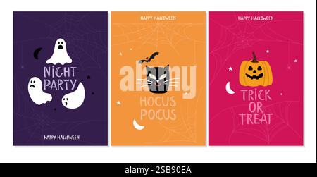 Three patern design Halloween illustration for packaging and book cover or flash card, Stock Vector