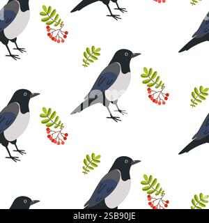 Colorful pattern design featuring stylized birds and foliage on a white background Stock Vector