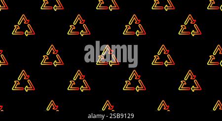 Bright neon recycling symbols create a striking pattern on a dark background Stock Vector