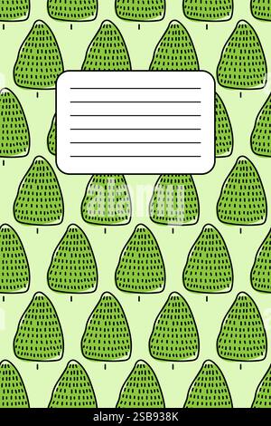 Bright green patterned background with trees and a blank space for notes or messages Stock Vector