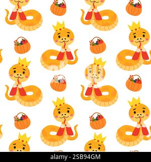 Cute snakes in Halloween costumes with devil horns, wings, and pumpkins. Stock Vector