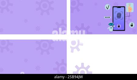 Smartphone Fingerprint Security Illustration, small robot Stock Vector