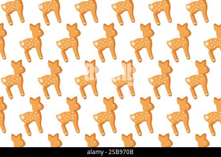 Playful design featuring a repeated pattern of cute orange fawns on a white background Stock Vector