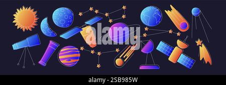 Diverse Group of Space Objects Stock Vector