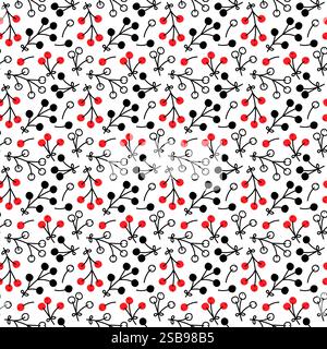 Floral pattern design featuring red and black branches on a white background Stock Vector