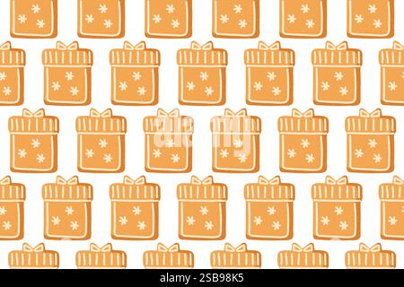 Colorful pattern of illustrated gift boxes with bows on a white background Stock Vector