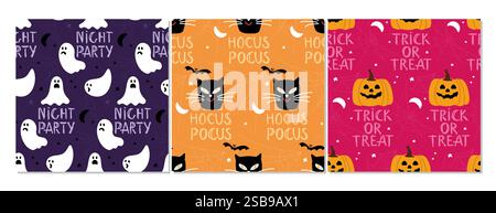 Three patern design Halloween illustration for packaging and book cover or flash card, Stock Vector