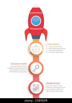 Rocket Steps Example Startup project steps infographics. Rocket on its way with staypoints ...