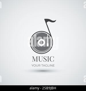 Disc music play note melody logo design icon template Stock Vector