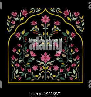 Mughal decorative ornamental floral. Vintage intricate traditional mughal style with flowers and foliage. Stock Vector