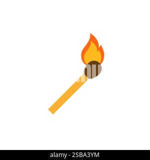 Burning match, hand drawn simple line drawing sketch illustration, design element. Vector illustration on white background. For cards, posters, decor Stock Vector