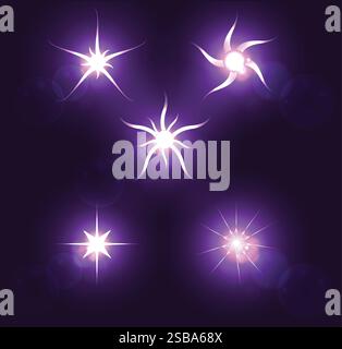 Set forms of sparks. Shining star on a dark background Stock Vector