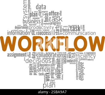 Workflow word cloud conceptual design isolated on white background. Stock Vector