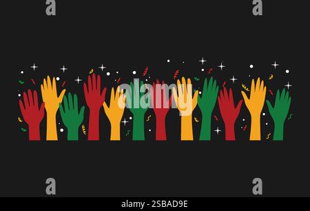 Black History Month Multicolored Hands With Open Palms Raised Up Stock Vector