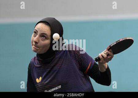Singapore. 2nd Feb, 2025. Dina Meshref hits a return during the women's ...