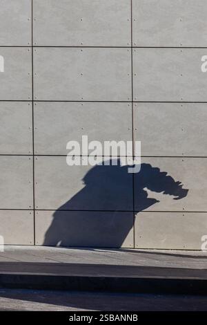 Shadow of a Figure Cast on a Modern Concrete Wall Surface Stock Photo